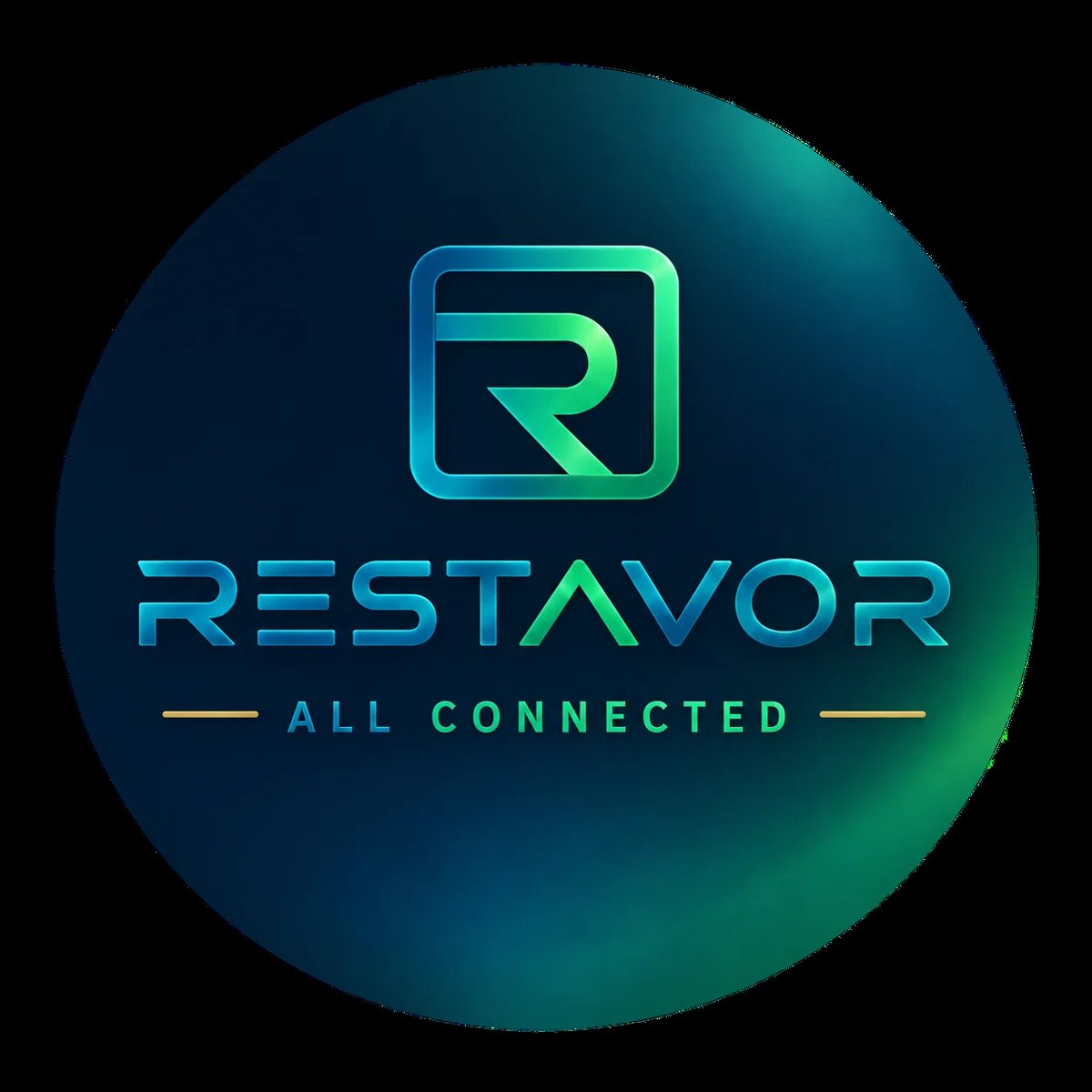 Restavor logo con icono R turquesa sobre fondo azul marino y texto Todo Conectado